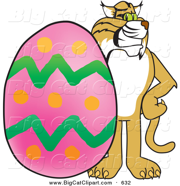Big Cat Vector Clipart of a Bobcat with an Easter Egg