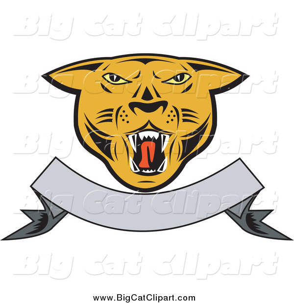 Big Cat Vector Clipart of a Cougar and Blank Banner