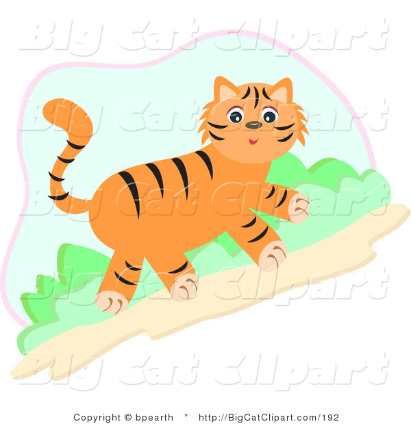 Big Cat Vector Clipart of a Cute Orange Tiger Walking Uphill