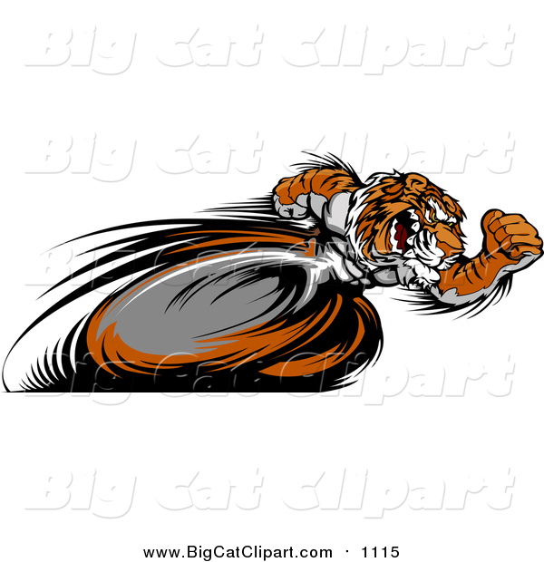 Big Cat Vector Clipart of a Fast Sporty Tiger Mascot Running Upright with Blurred Legs