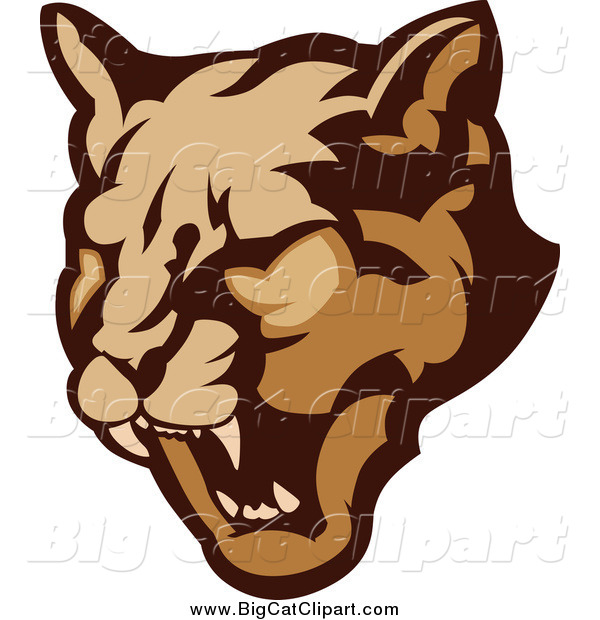 Big Cat Vector Clipart of a Growling Cougar Head