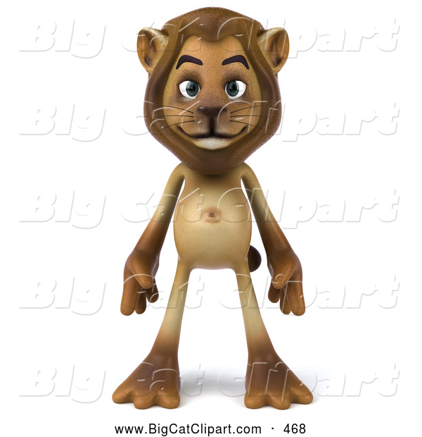 Big Cat Vector Clipart of a Lion Character Standing and Facing Front While Smiling