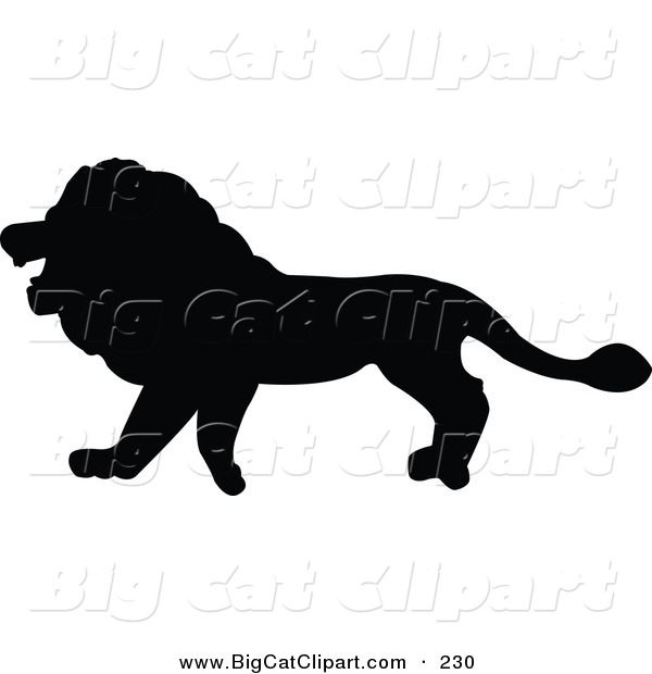 Big Cat Vector Clipart of a Profiled Black Lion Silhouette Walking Left
