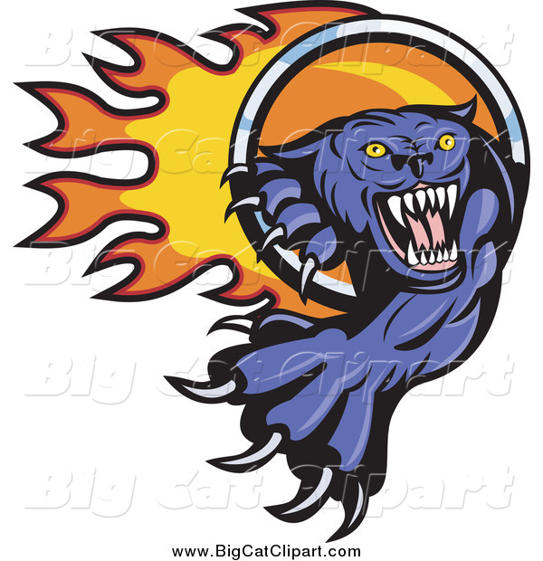 Big Cat Vector Clipart of a Purple Panther Pawing Through a Fire Ring Logo