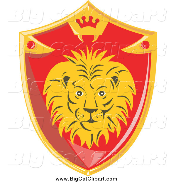 Big Cat Vector Clipart of a Red and Gold Lion Shield