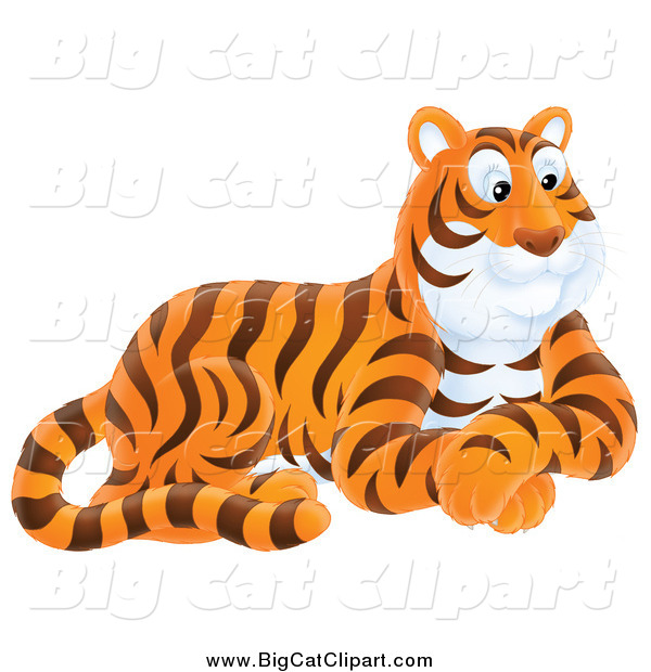 Big Cat Vector Clipart of a Resting Happy Tiger