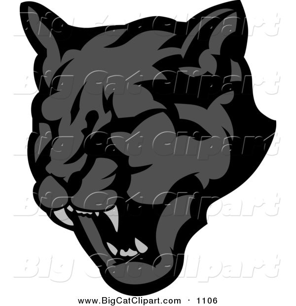Big Cat Vector Clipart of a Roaring Black Panther