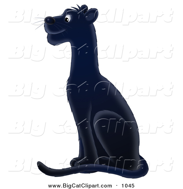 Big Cat Vector Clipart of a Sitting Black Panther Facing Left