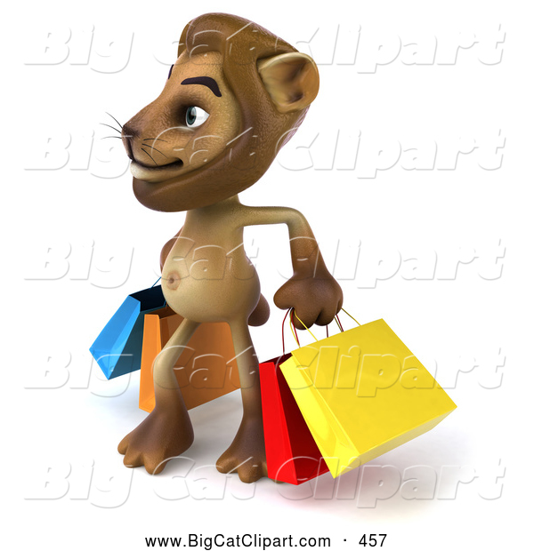 Big Cat Vector Clipart of a Smiling Lion Character Carrying Shopping Bags