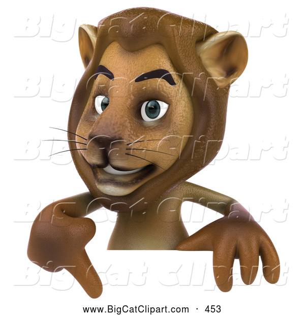 Big Cat Vector Clipart of a Smiling Lion Character Pointing to and Standing Behind a Blank Sign