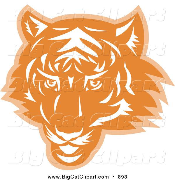 Big Cat Vector Clipart of a Tiger Head in Orange and White