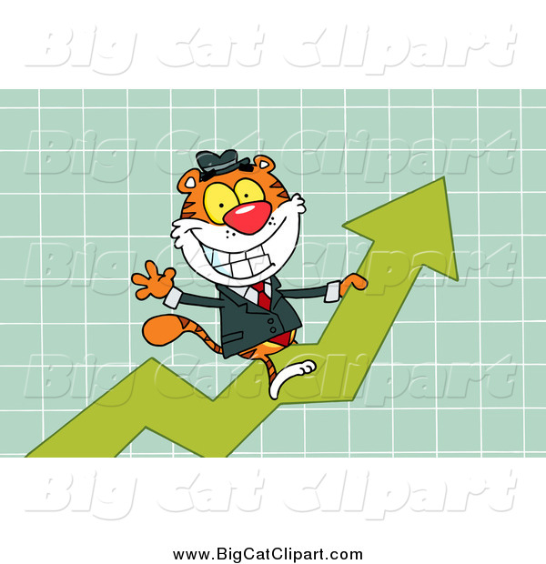 Big Cat Vector Clipart of a Tiger Riding up on a Statistics Arrow