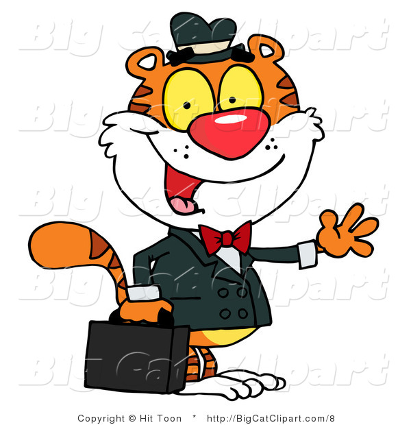 Big Cat Vector Clipart of a Tiger Salesman Waving