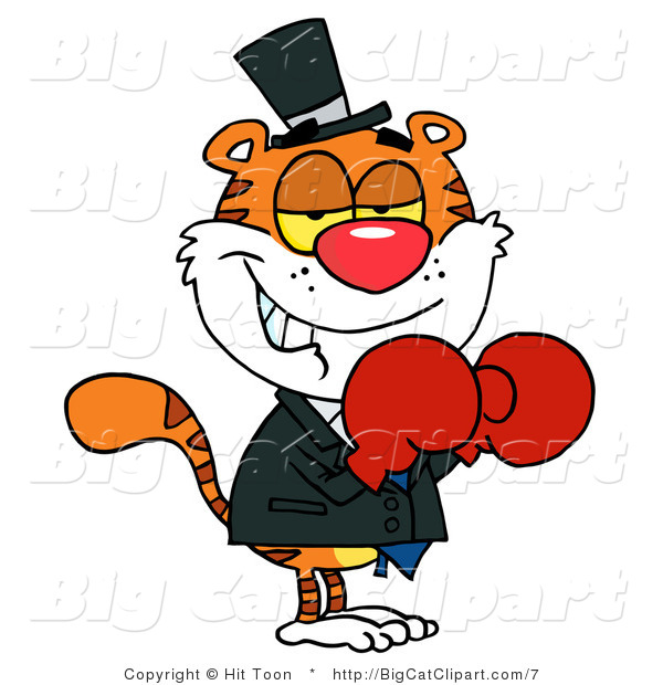 Big Cat Vector Clipart of a Tiger Wearing Boxing Gloves