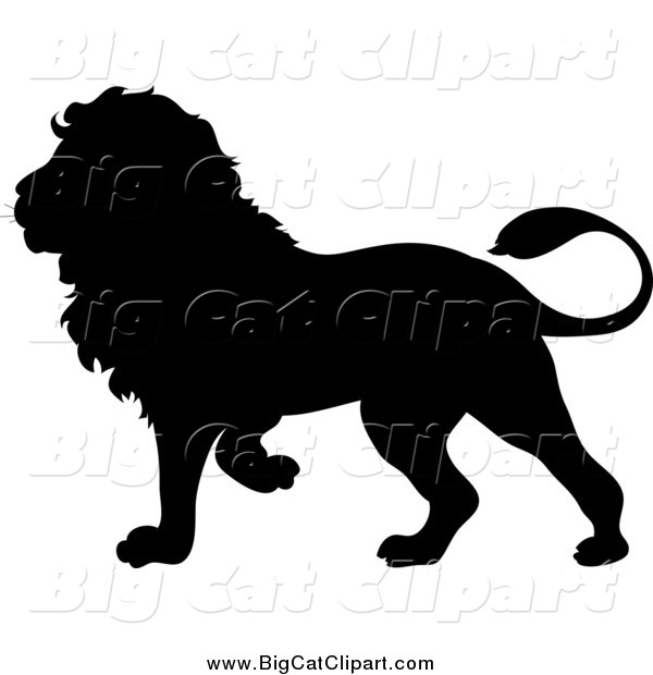 Big Cat Vector Clipart of a Walking Black Lion Silhouette