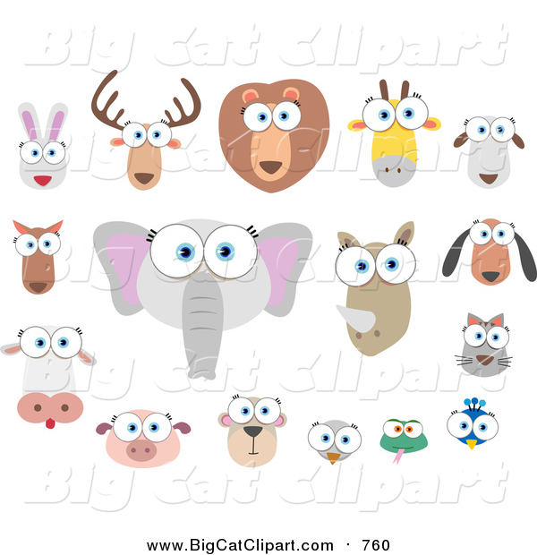 Big Cat Vector Clipart of Big Eyed Animal Faces