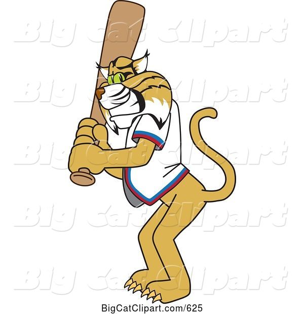 Vector Clipart of a Cartoon Bobcat Character Batting