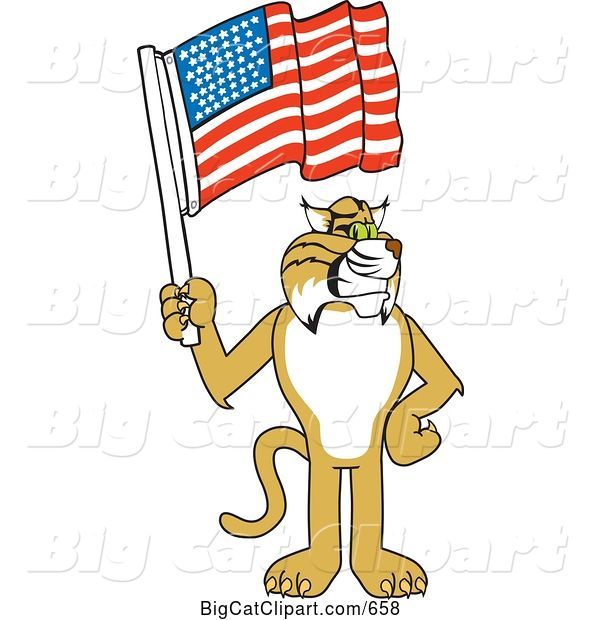 Vector Clipart of a Cartoon Bobcat Character Holding a Flag