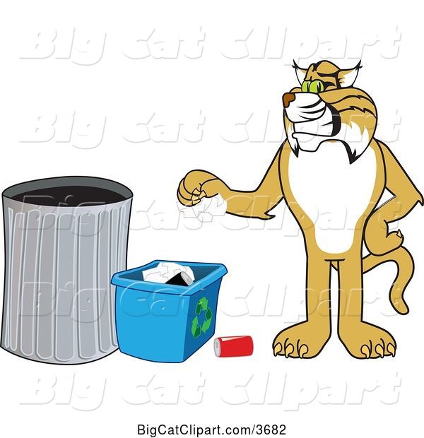 Vector Clipart of a Cartoon Bobcat School Mascot Recycling, Symbolizing Integrity