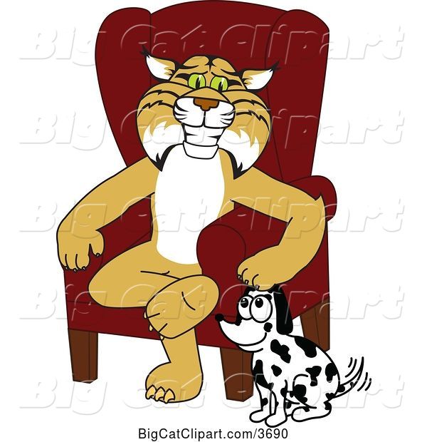 Vector Clipart of a Cartoon Bobcat School Mascot Sitting by a Dog, Symbolizing Responsibility