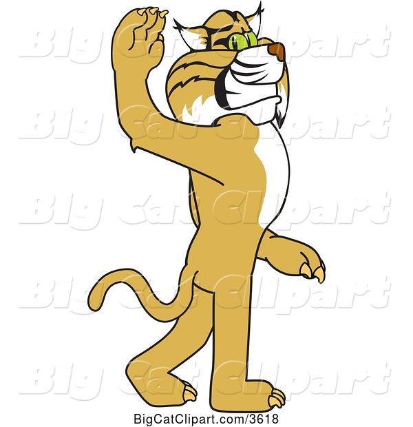 Vector Clipart of a Cartoon Bobcat School Mascot Walking and Waving, Symbolizing Leadership