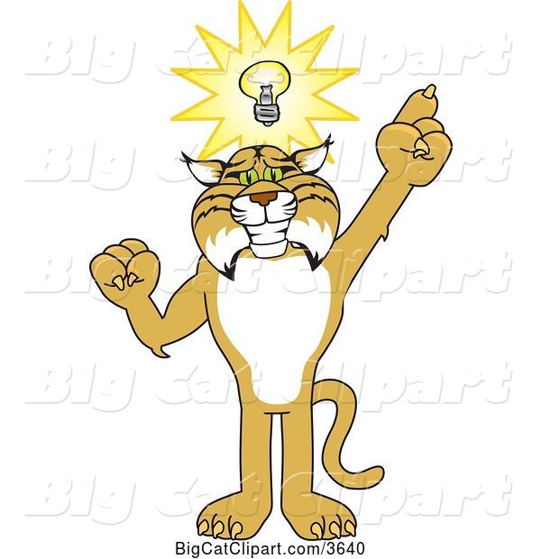Vector Clipart of a Cartoon Bobcat School Mascot with an Idea, Symbolizing Being Resourceful