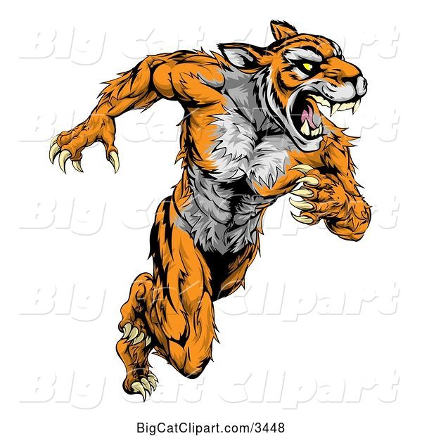Vector Clipart of a Strong Running Tiger Mascot