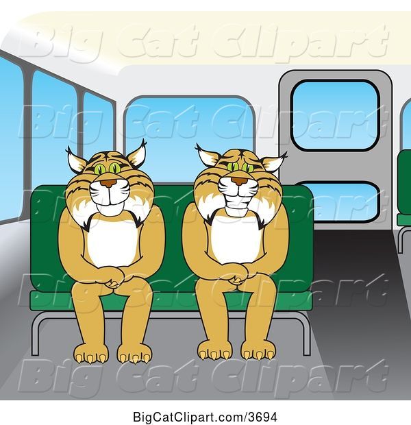 Vector Clipart of Cartoon Bobcat School Mascots Sitting on a Bus Seat, Symbolizing Safety