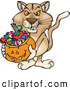 Big Cat Cartoon Vector Clipart of a Aggressive Trick or Treating Puma Holding a Pumpkin Basket Full of Halloween Candy by Dennis Holmes Designs