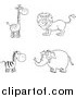 Big Cat Cartoon Vector Clipart of a Black and White Giraffe, Lion, Zebra and Elephant by Hit Toon