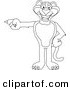 Big Cat Cartoon Vector Clipart of a Black and White Outline of a Panther Character Mascot Pointing Left by Toons4Biz