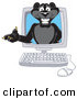 Big Cat Cartoon Vector Clipart of a Black Jaguar Mascot Character in a Computer Monitor by Toons4Biz