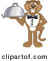 Big Cat Cartoon Vector Clipart of a Brown Cougar Mascot Character Serving a Platter by Mascot Junction