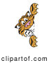 Big Cat Cartoon Vector Clipart of a Cheerful Tiger Character School Mascot Looking Around a Sign by Mascot Junction
