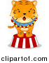 Big Cat Cartoon Vector Clipart of a Circus Tiger on a Striped Platform by BNP Design Studio