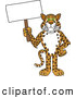Big Cat Cartoon Vector Clipart of a Cute Cheetah, Jaguar or Leopard Character School Mascot Holding a Blank Sign by Mascot Junction