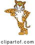 Big Cat Cartoon Vector Clipart of a Cute Cheetah, Jaguar or Leopard Character School Mascot Leaning by Mascot Junction