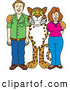 Big Cat Cartoon Vector Clipart of a Cute Cheetah, Jaguar or Leopard Character School Mascot with Teachers or Parents by Mascot Junction