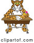 Big Cat Cartoon Vector Clipart of a Cute Cheetah, Jaguar or Leopard Character School Mascot Writing in Class by Mascot Junction