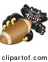 Big Cat Cartoon Vector Clipart of a Fierce Black Jaguar Mascot Character Grabbing a Football by Mascot Junction