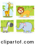 Big Cat Cartoon Vector Clipart of a Giraffe, Lion, Zebra and Elephant over Foliage by Hit Toon