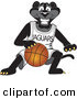 Big Cat Cartoon Vector Clipart of a Grinning Black Jaguar Mascot Character Dribbling a Basketball by Toons4Biz