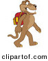 Big Cat Cartoon Vector Clipart of a Grinning Brown Cougar Mascot Character Walking to School by Mascot Junction