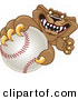 Big Cat Cartoon Vector Clipart of a Grinning Cougar Mascot Character Grabbing a Baseball by Toons4Biz