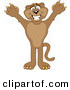 Big Cat Cartoon Vector Clipart of a Grinning Cougar Mascot Character Holding His Arms up by Mascot Junction
