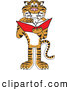 Big Cat Cartoon Vector Clipart of a Happy and Outgoing Tiger Character School Mascot Reading by Toons4Biz