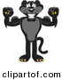 Big Cat Cartoon Vector Clipart of a Happy Black Jaguar Mascot Character Flexing His Muscles by Toons4Biz