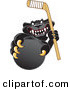 Big Cat Cartoon Vector Clipart of a Happy Black Jaguar Mascot Character Grabbing a Hockey Puck by Mascot Junction