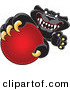 Big Cat Cartoon Vector Clipart of a Happy Black Jaguar Mascot Character Grabbing a Red Ball by Mascot Junction