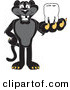 Big Cat Cartoon Vector Clipart of a Happy Black Jaguar Mascot Character Holding a Tooth by Mascot Junction